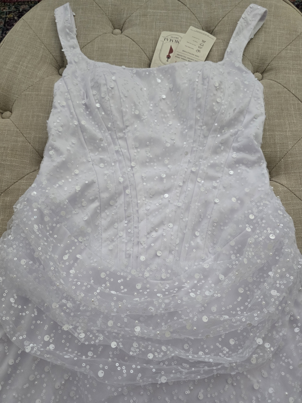 NWT Formal Dress Size 6 White Sequin Corset Lace Up Bodycon Mini Dress